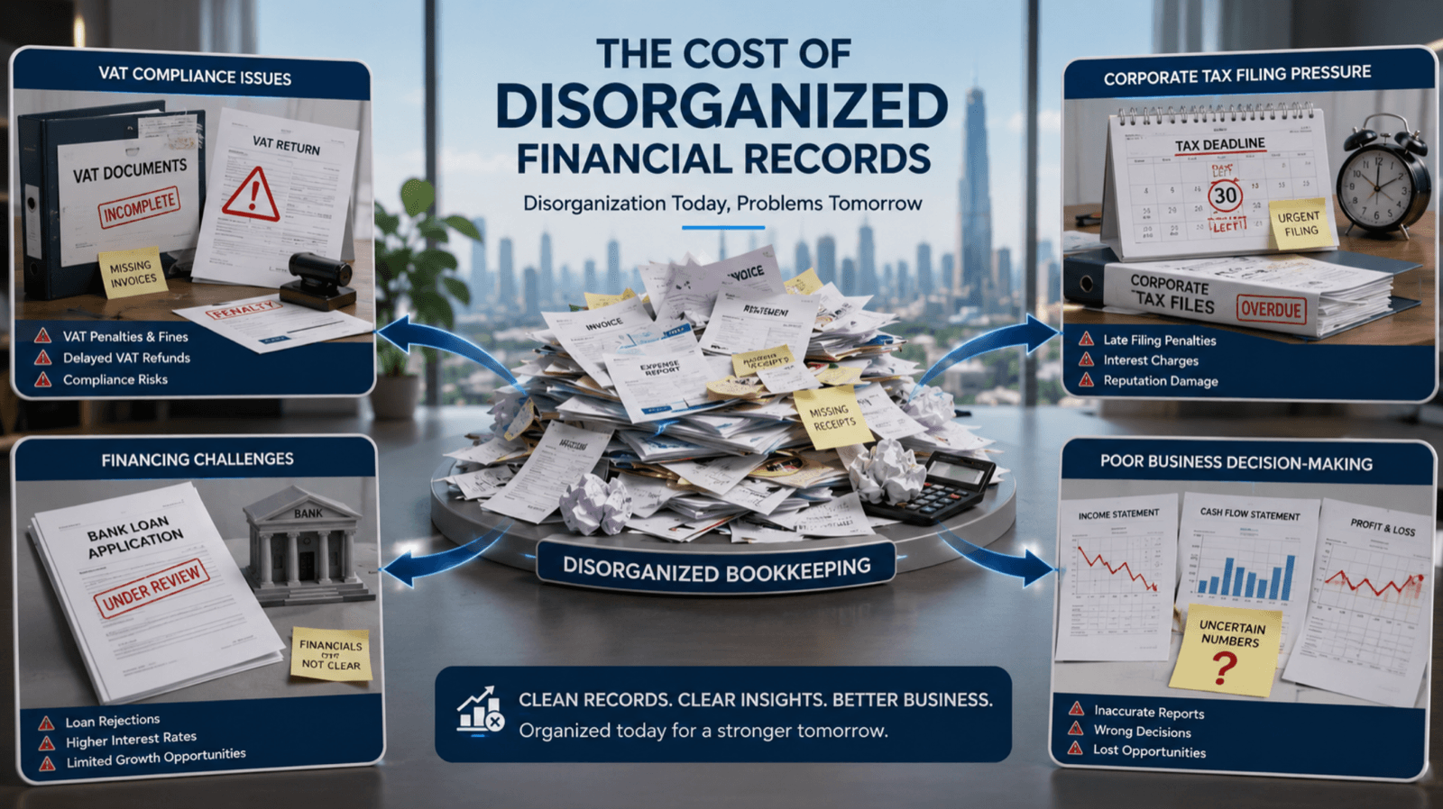 Illustration for Bookkeeping Cleanup in the UAE: How to Fix Messy Financial Records